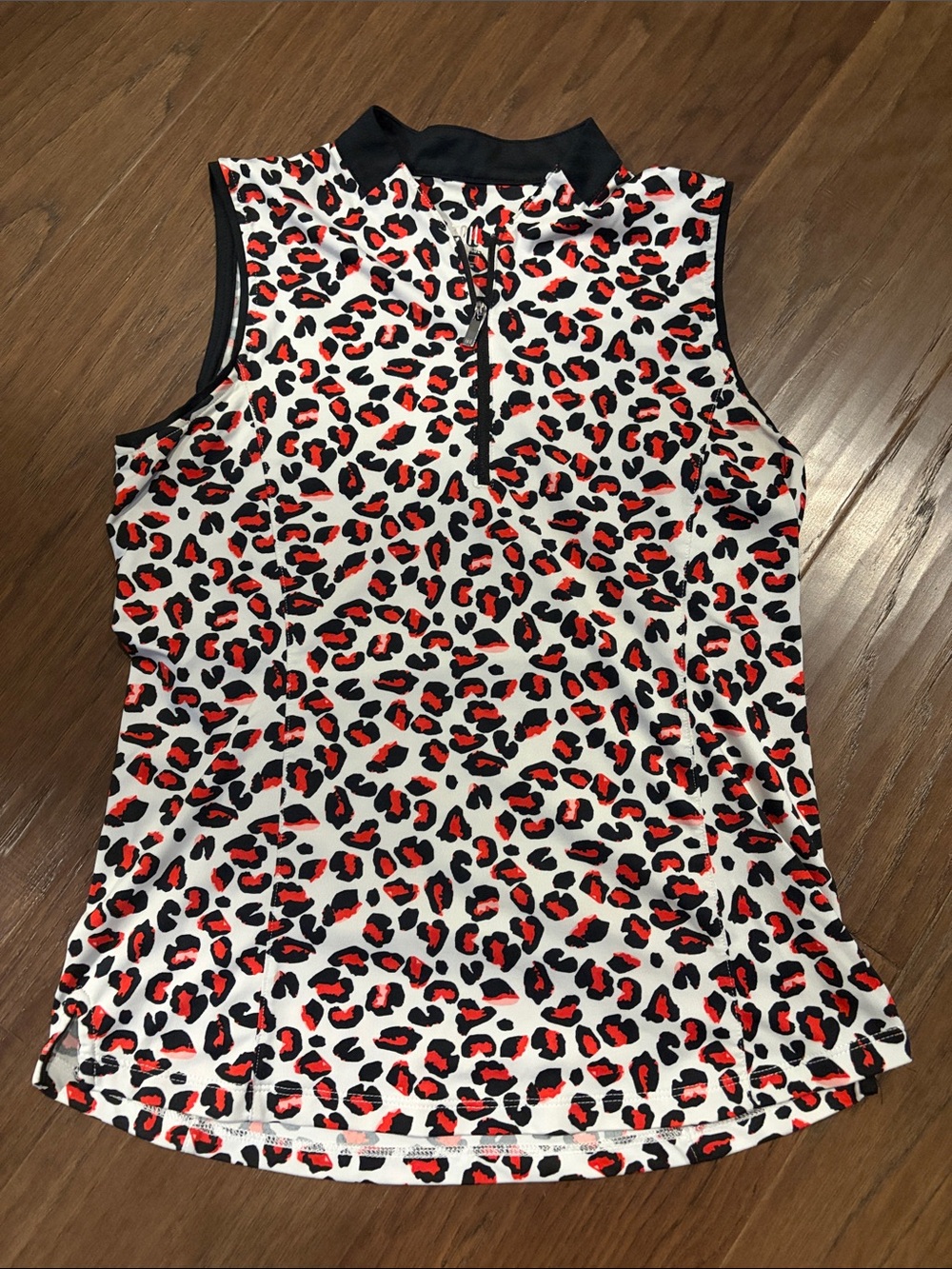 Tail Red and Black Leopard Print Zip Mock-Collar Golf Tank